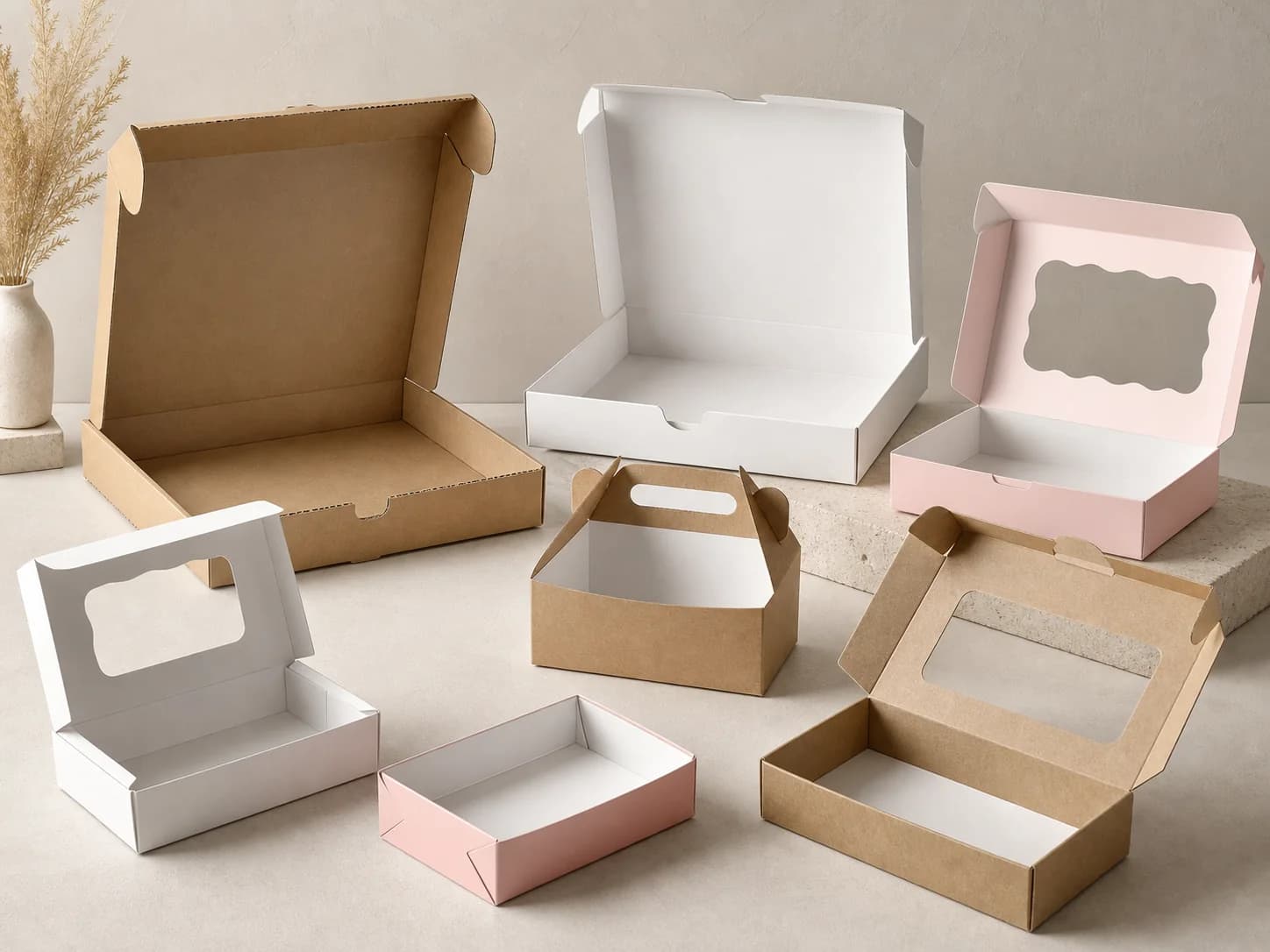 AI-generated representative visual of unbranded food packaging box structures