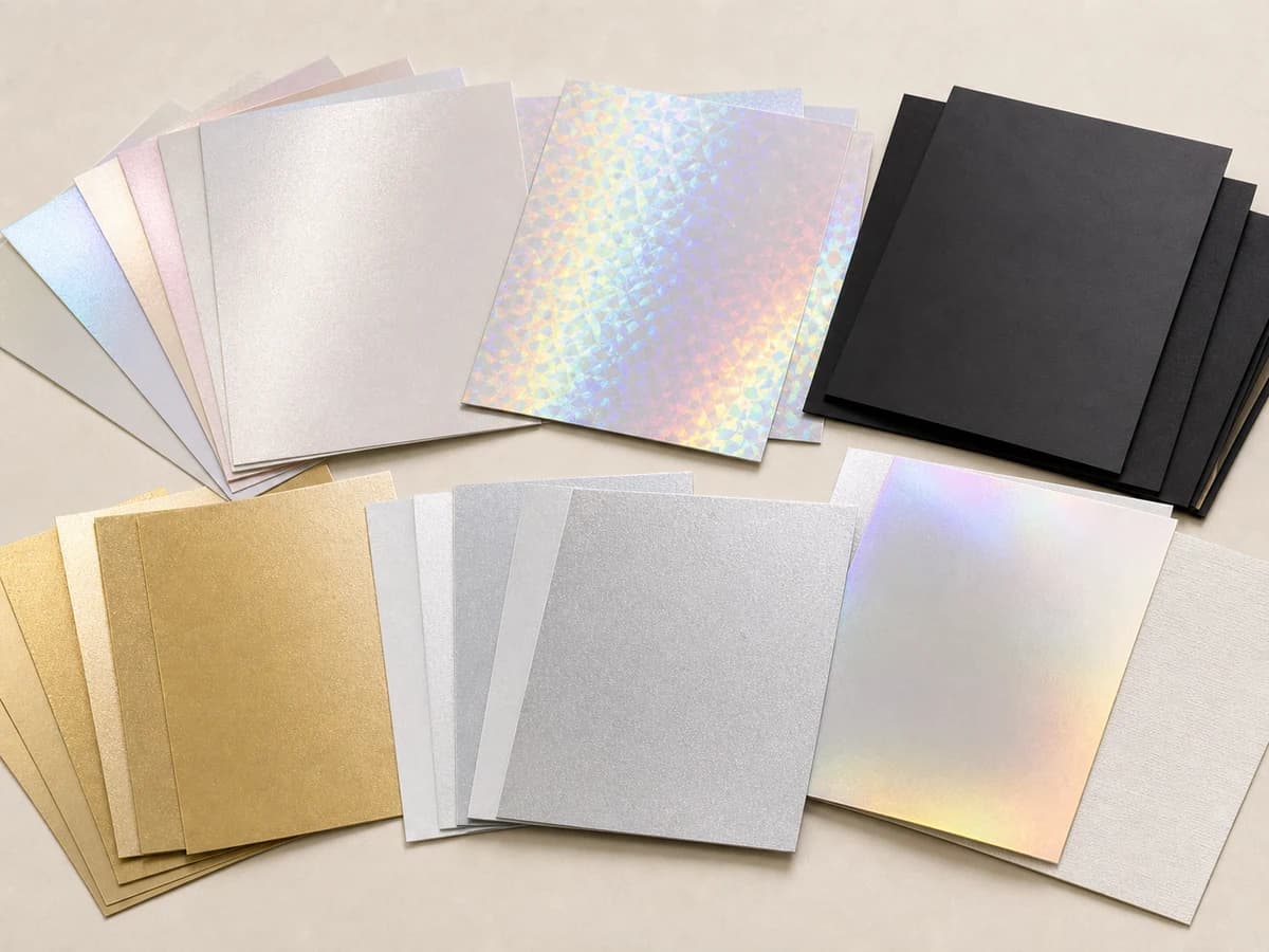 AI-generated representative visual of specialty paper sheets with varied finishes