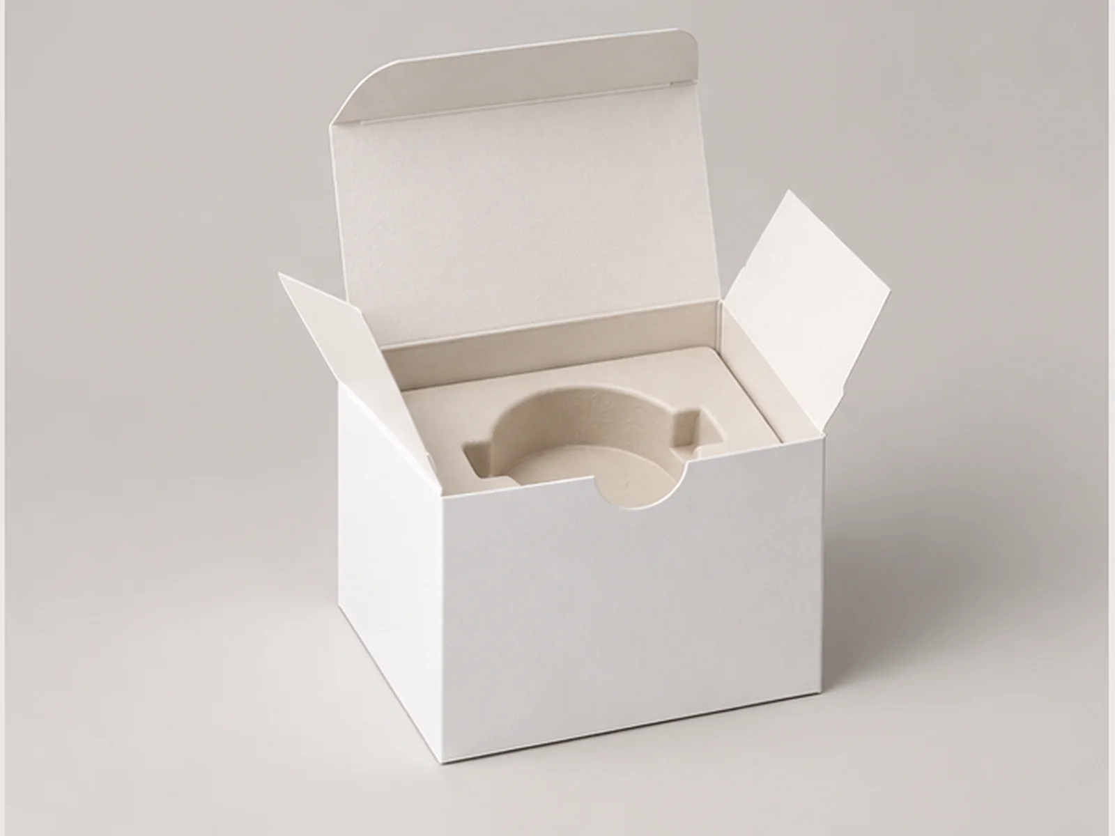 Cosmetic presentation box with insert shown open