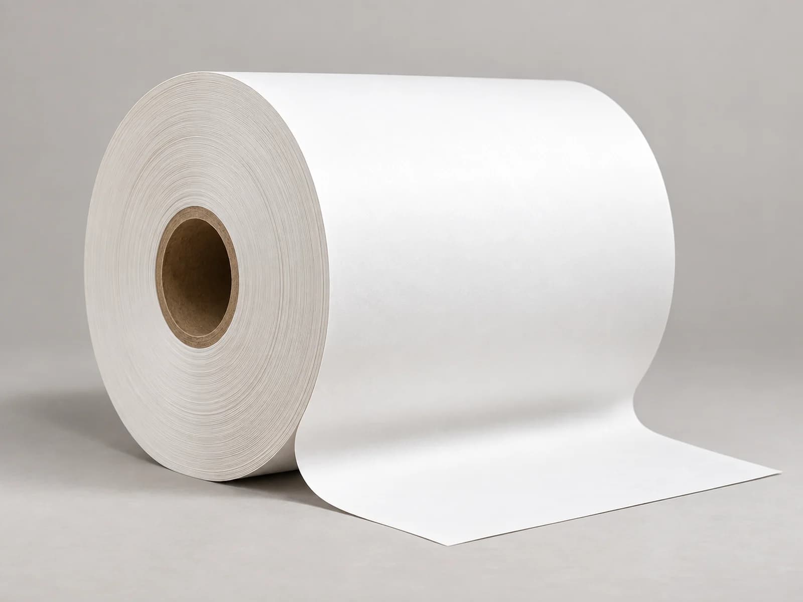 White paper roll with wound edges and a cardboard core