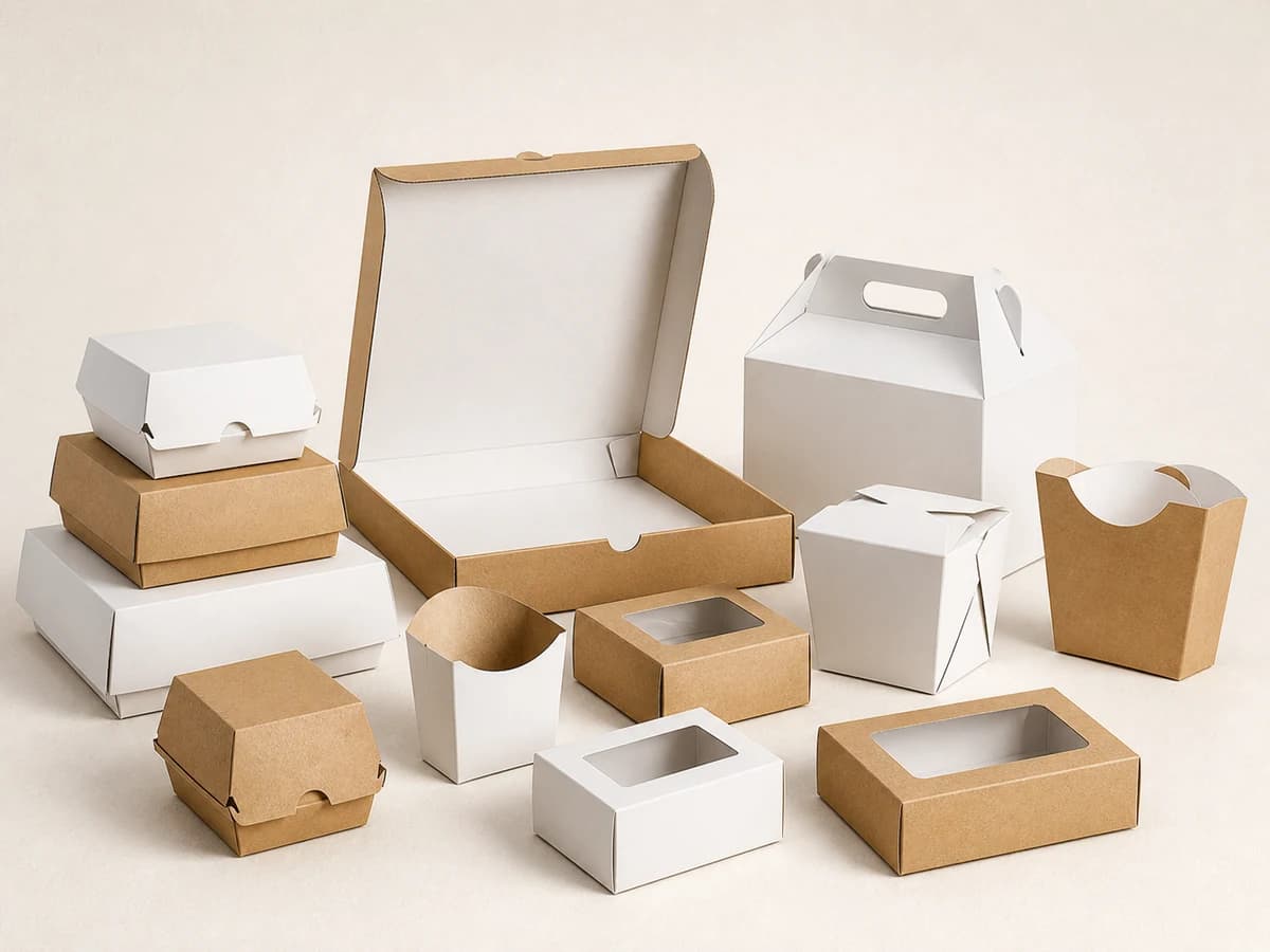 AI-generated representative visual of unbranded food packaging box structures