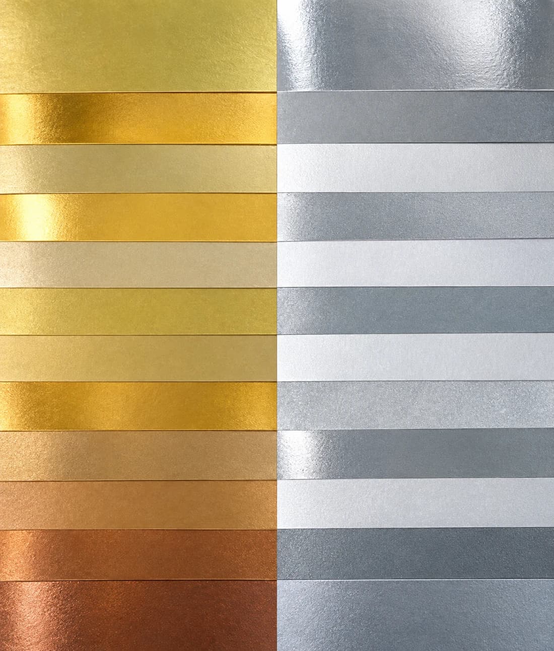 Gold and silver metallic paper swatches
