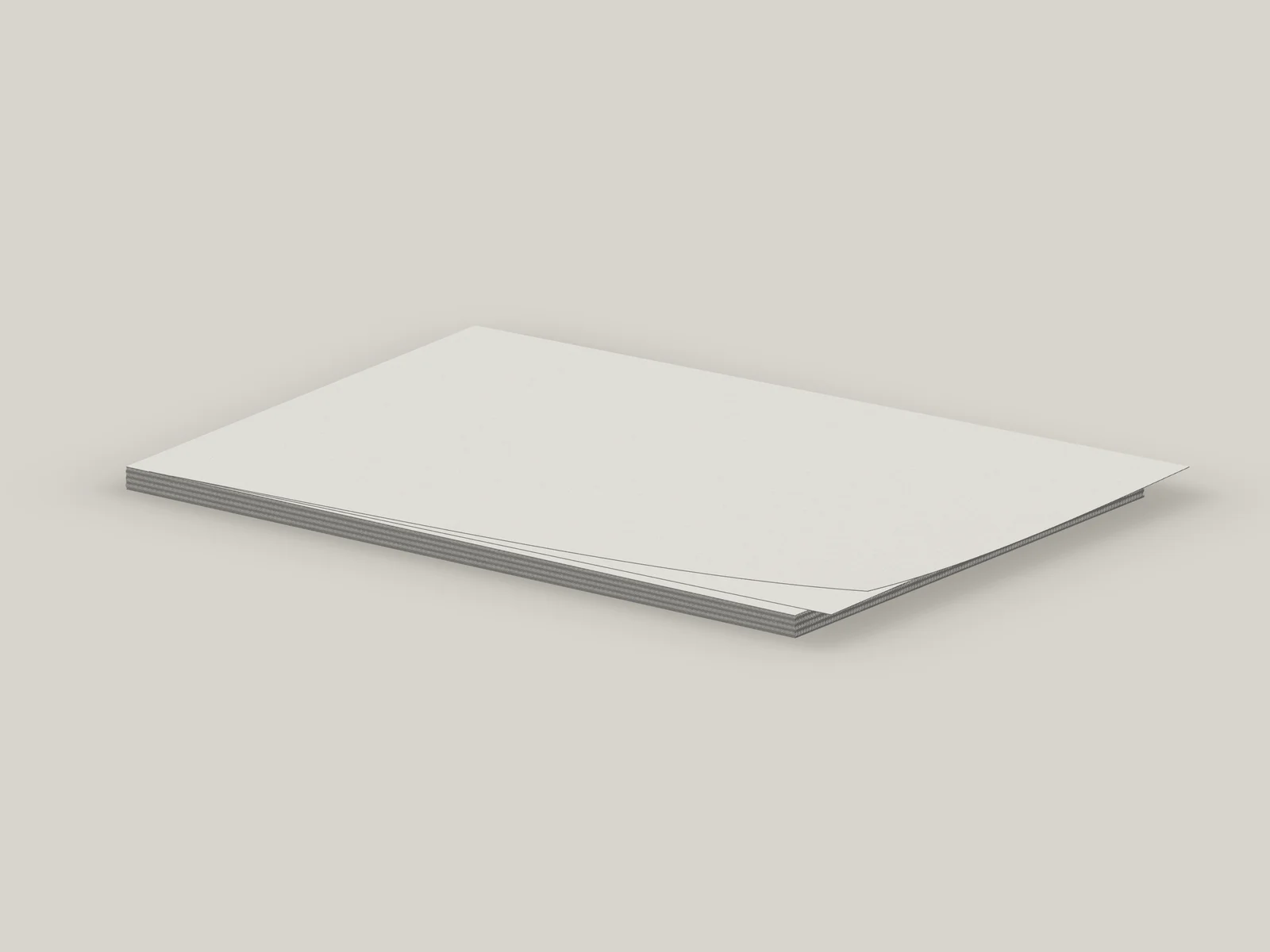 Side view of layered white paper sheets before packaging conversion