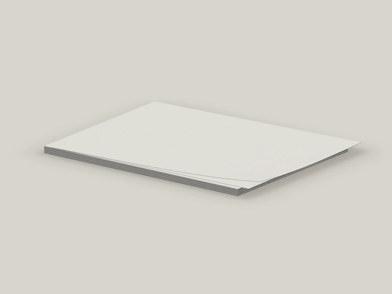 Side view of white tray-paper sheet material before converting